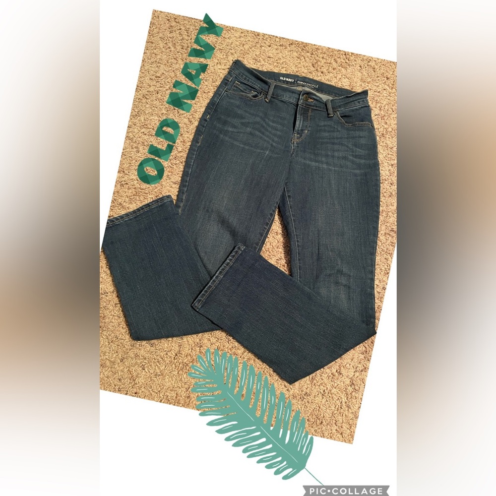 OLD NAVY LADIES JEANS Size:4 Dark Blue w whiskers Midrise Curvy Profile Like New